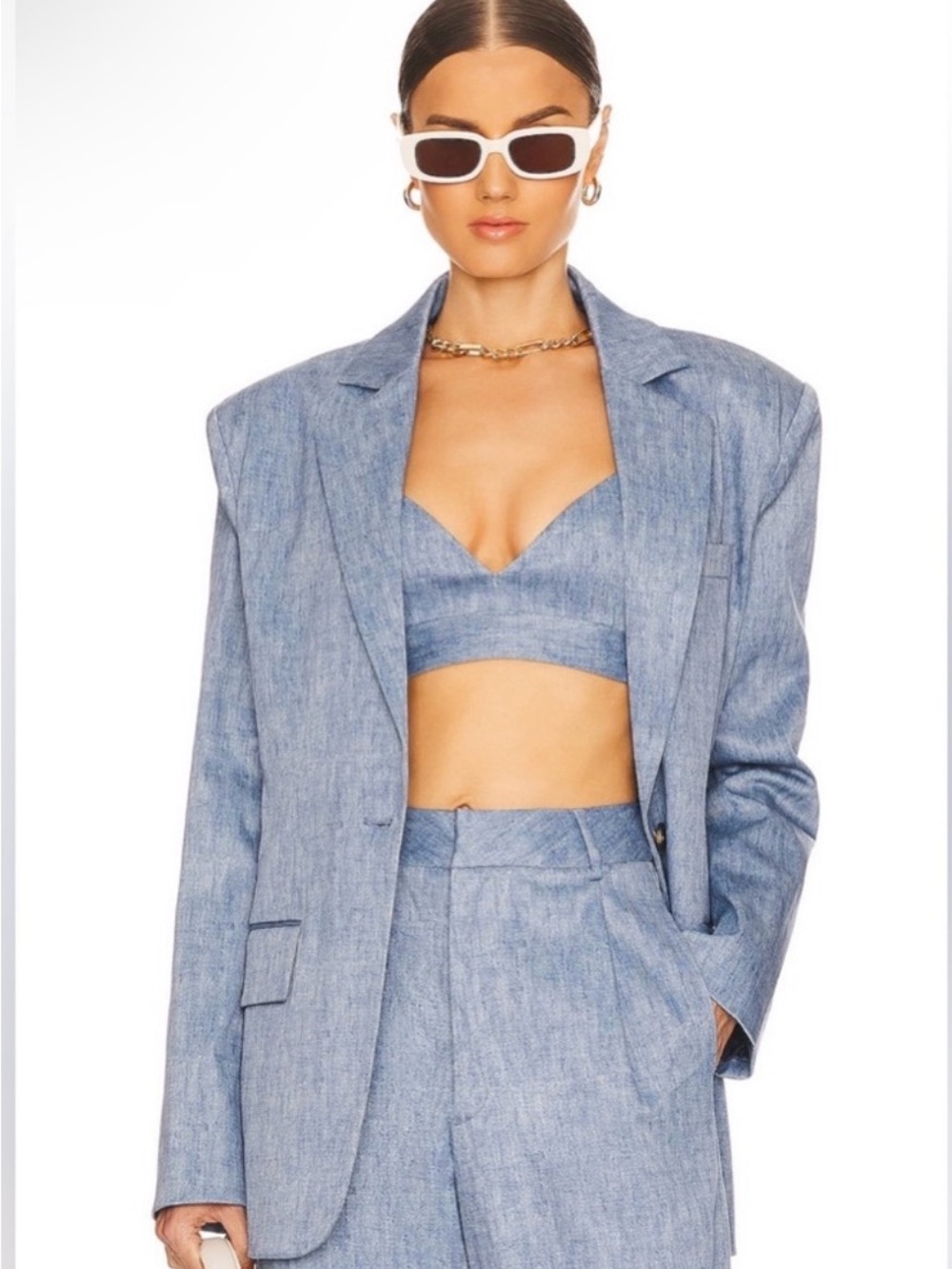RONNY KOBO sz XS CHESSY JACKET in LIGHT INDIGO Oversized Boyfriend Blazer